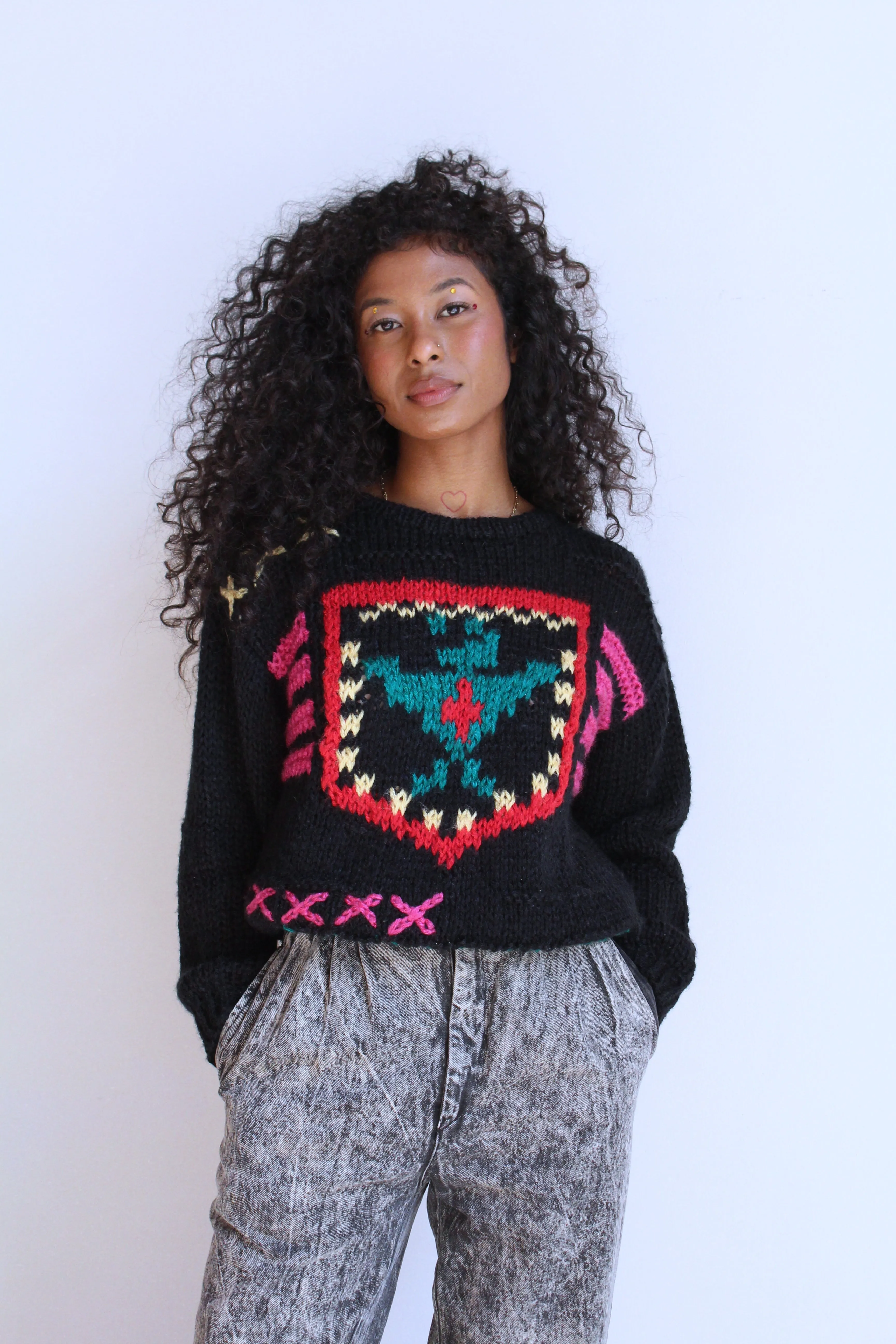 1980s Black Knit Crop Sweater