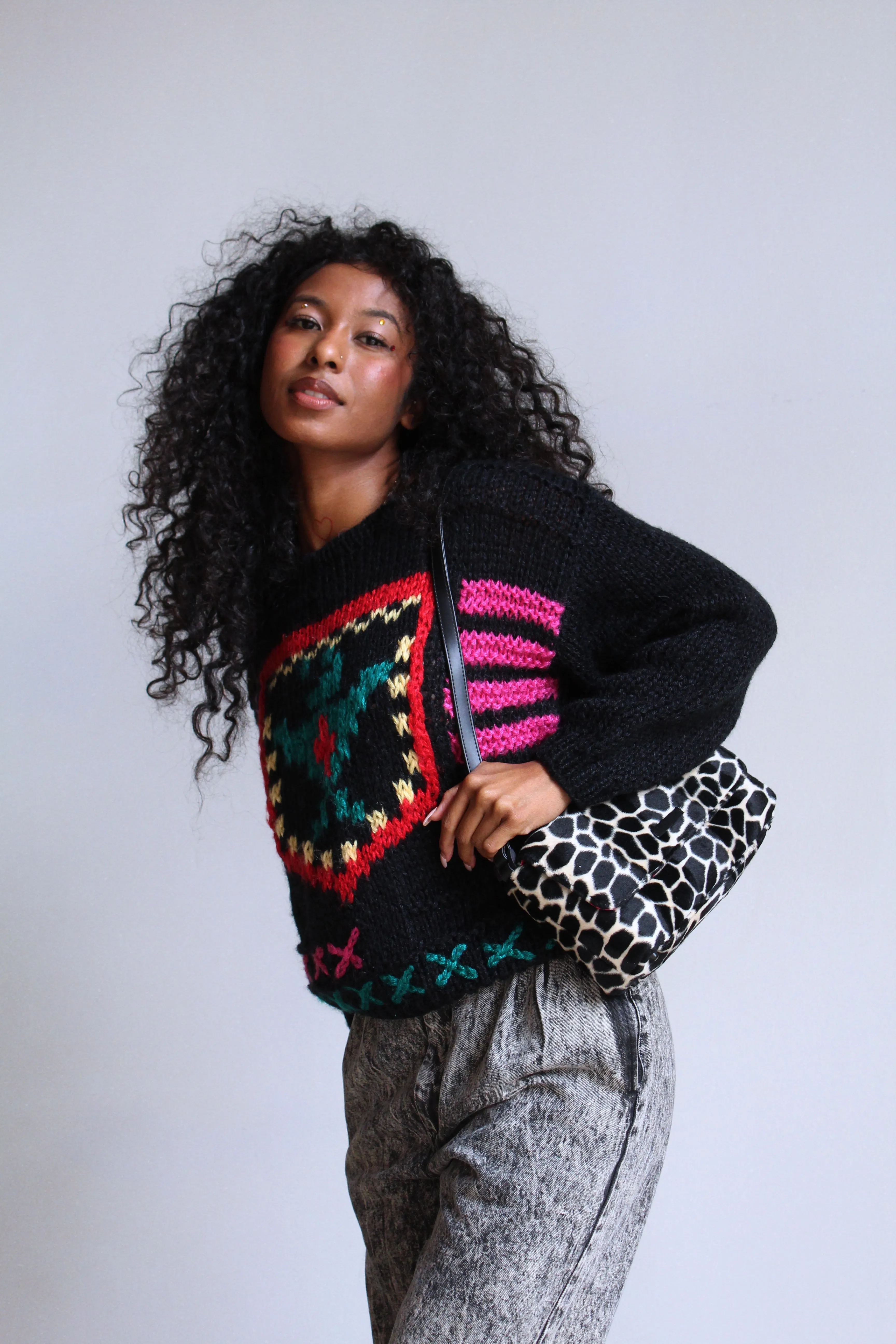 1980s Black Knit Crop Sweater