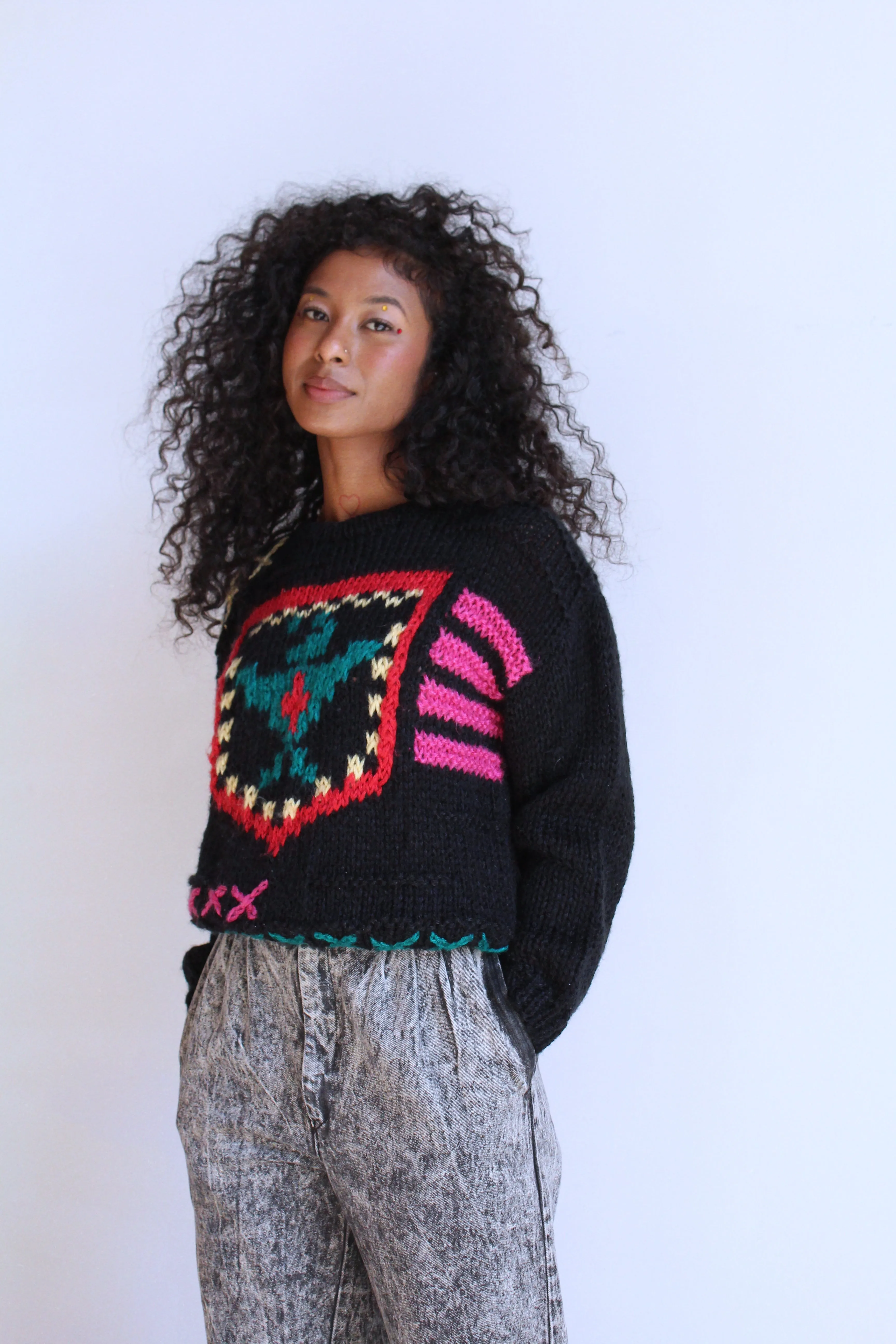 1980s Black Knit Crop Sweater