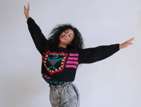 1980s Black Knit Crop Sweater