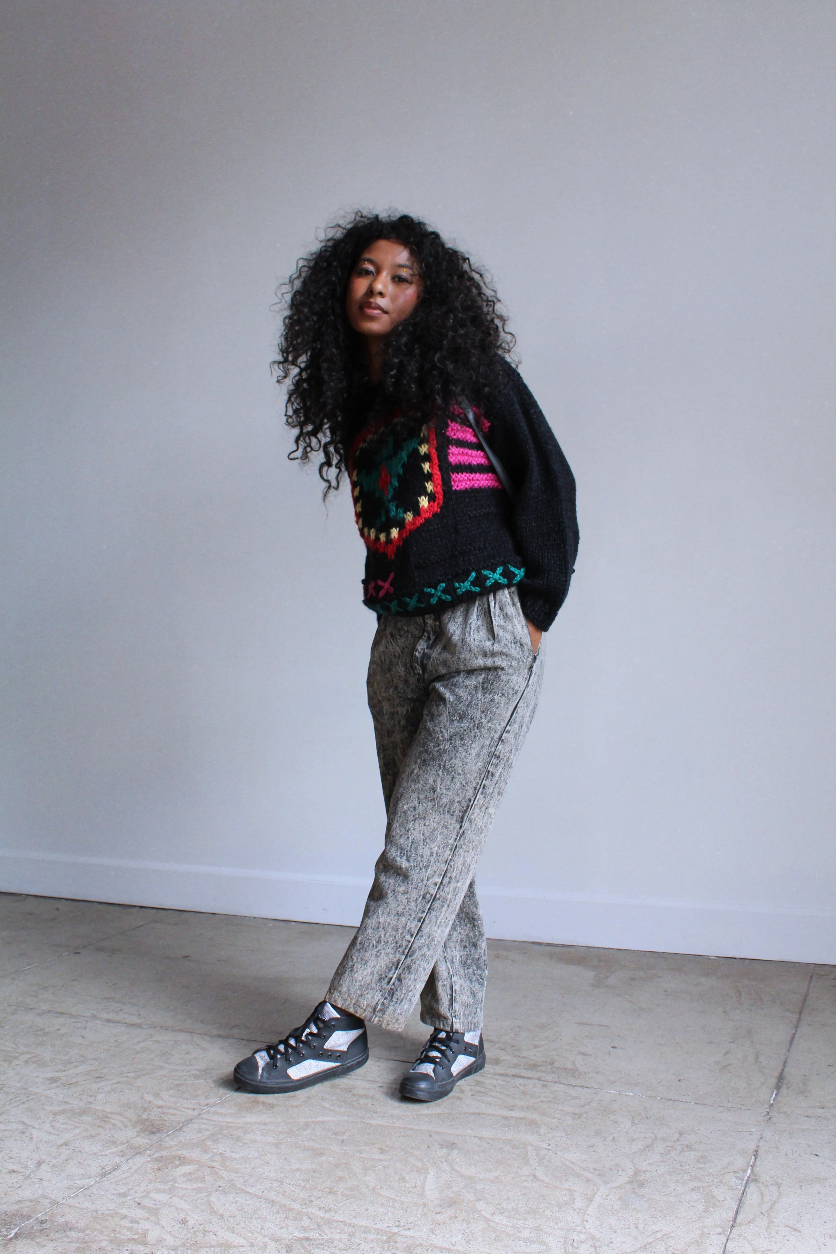 1980s Black Knit Crop Sweater