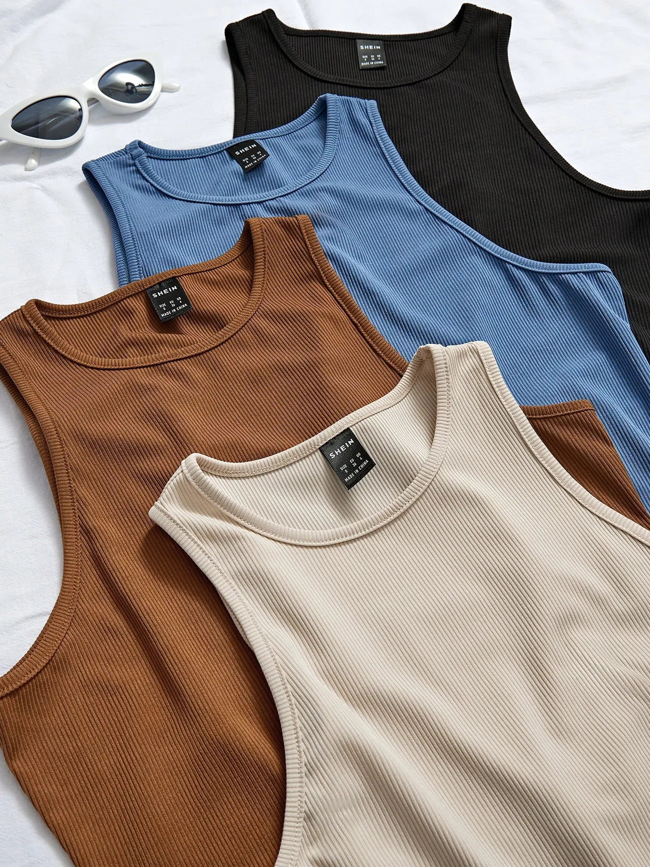 4pcs Rib Knit Solid Tank Top