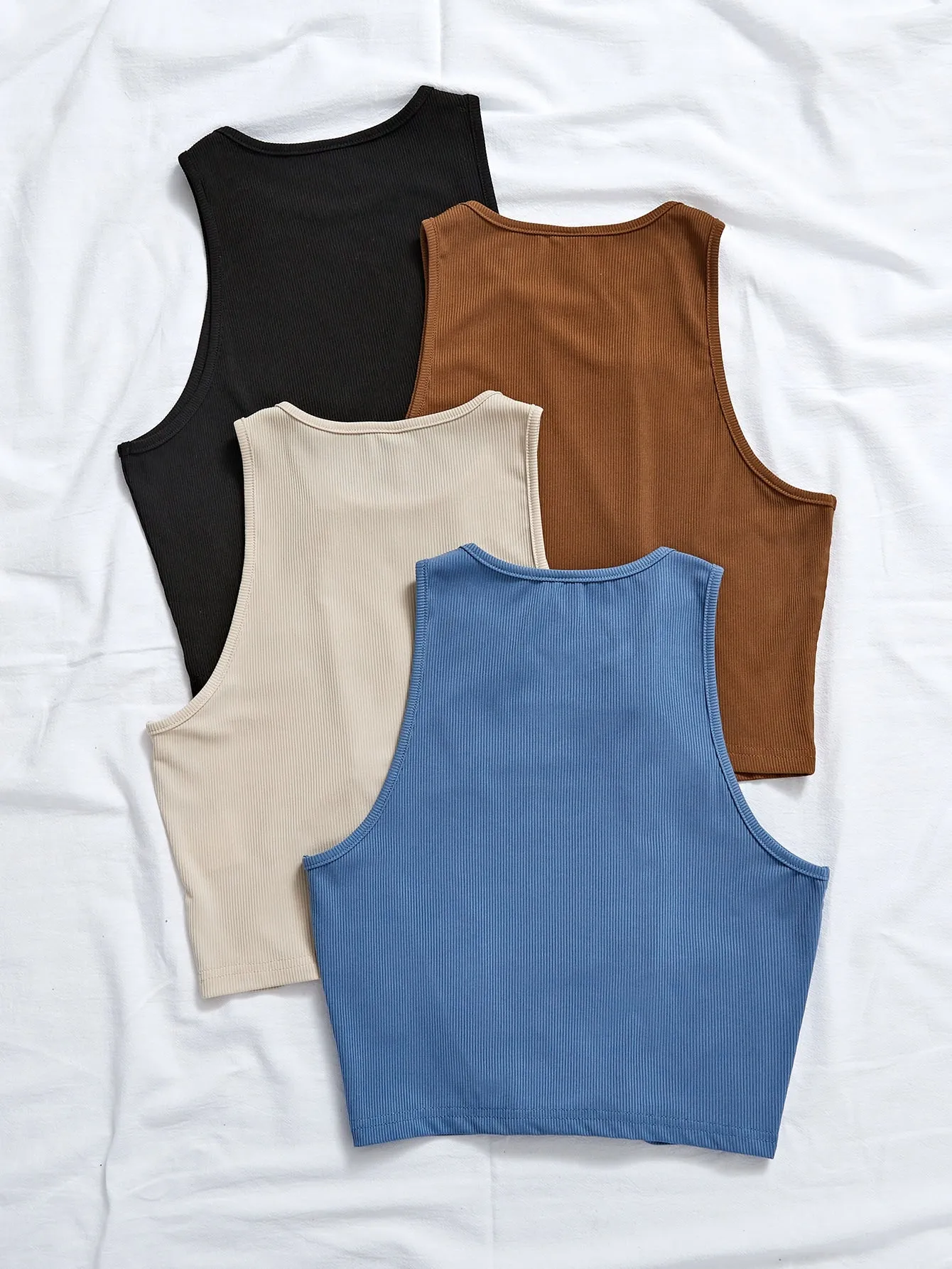 4pcs Rib Knit Solid Tank Top
