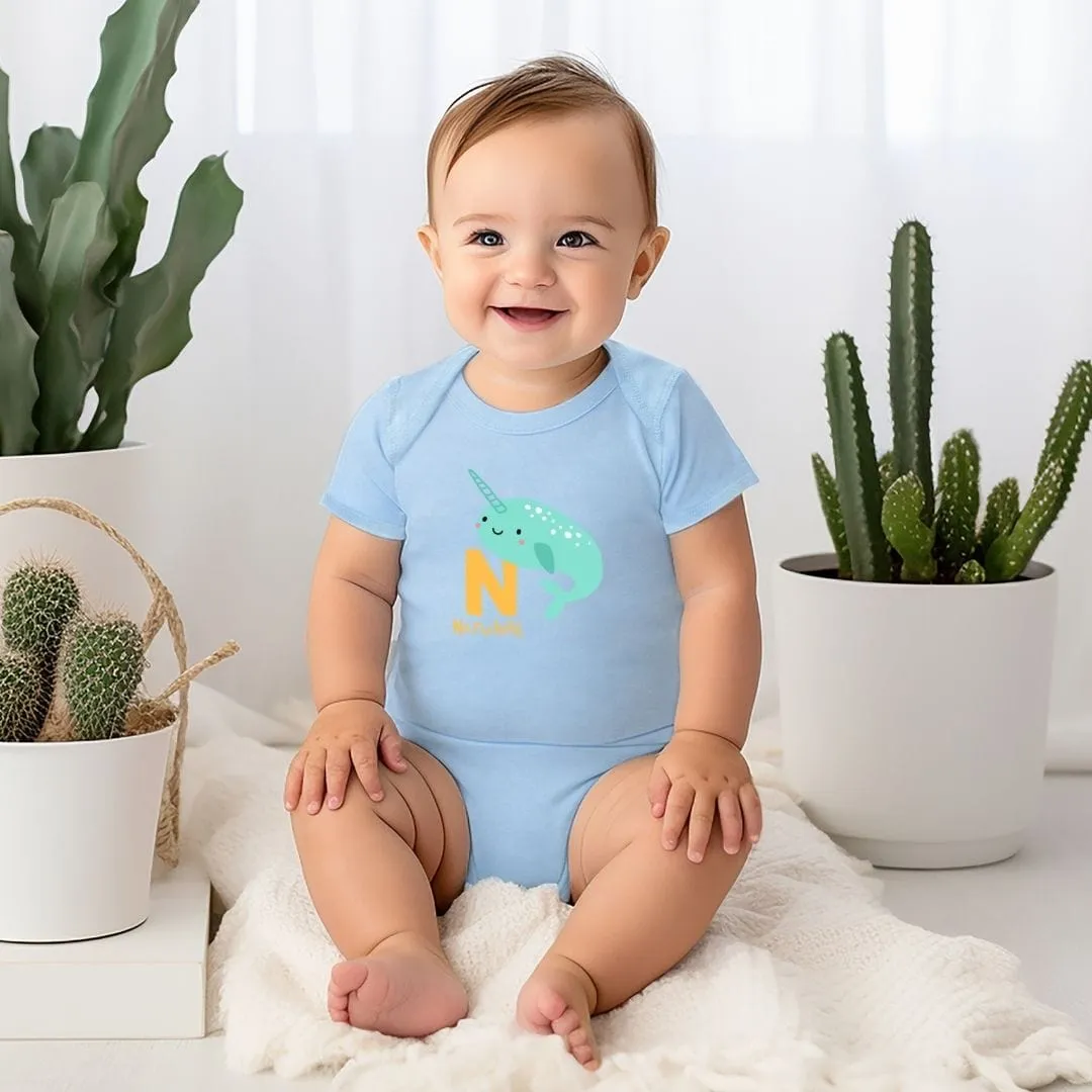 Animal Alphabet - N for Narwhal Baby Bodysuit - Unisex Graphic Bodysuit for Babies