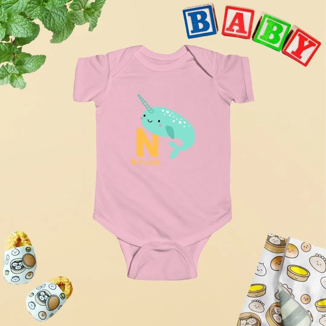Animal Alphabet - N for Narwhal Baby Bodysuit - Unisex Graphic Bodysuit for Babies