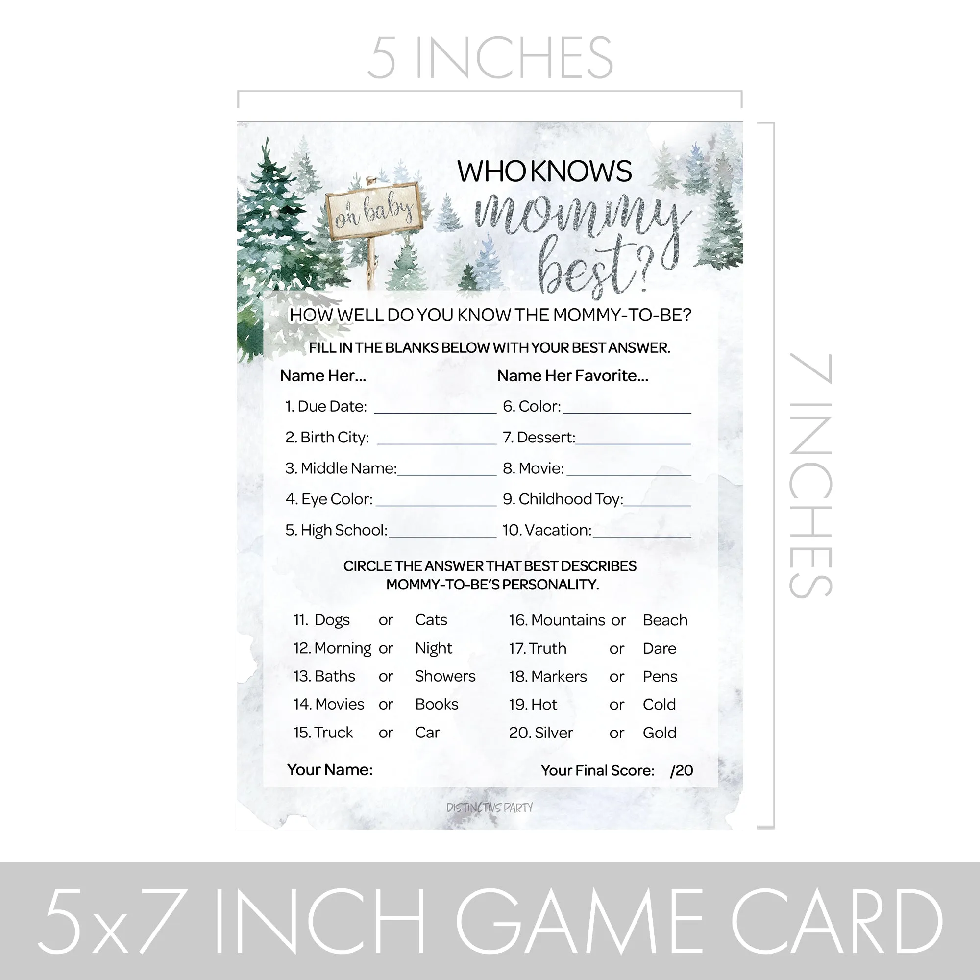 Baby It's Cold Outside Evergreen: Winter Baby Shower Game  - Word Search and Who Knows Mommy Best - Two Game Bundle - 20 Dual Sided Cards