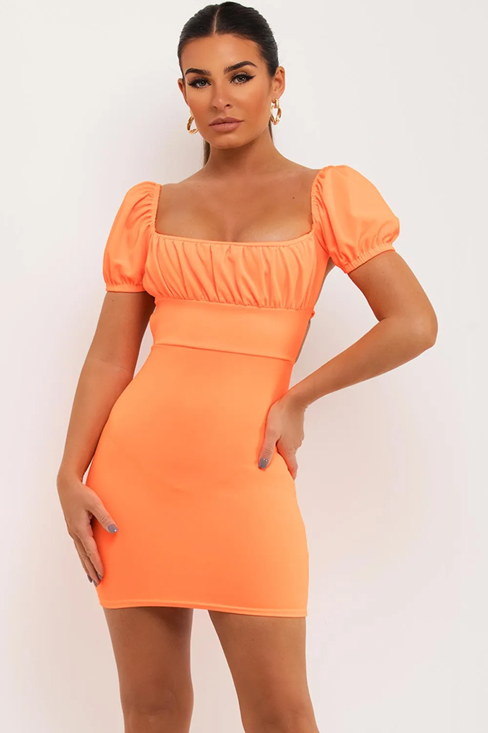 Backless Strappy Short Bodycon Dress Neon Orange