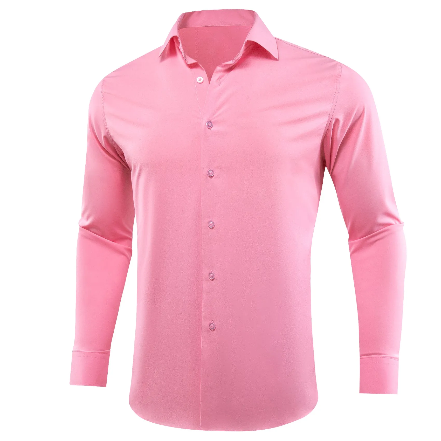 Barry.wang Button Down Shirt Light Pink Solid Silk Men's Long Sleeve Shirt