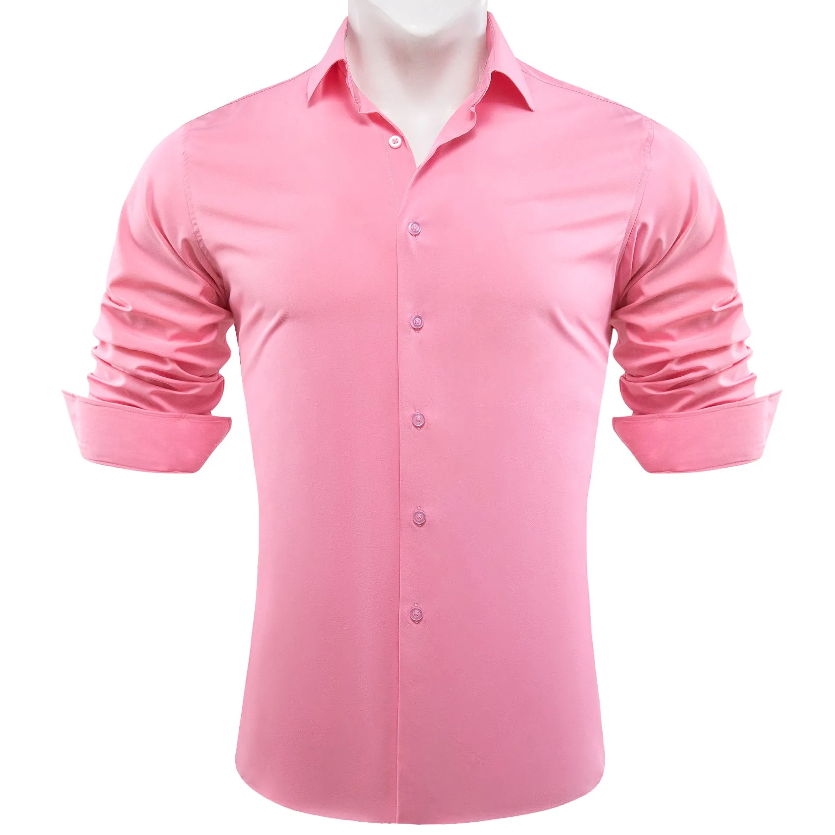 Barry.wang Button Down Shirt Light Pink Solid Silk Men's Long Sleeve Shirt