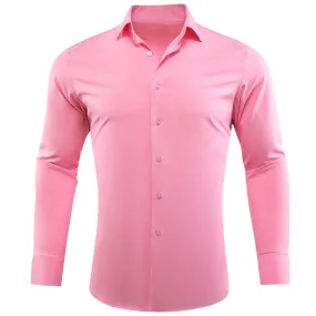 Barry.wang Button Down Shirt Light Pink Solid Silk Men's Long Sleeve Shirt
