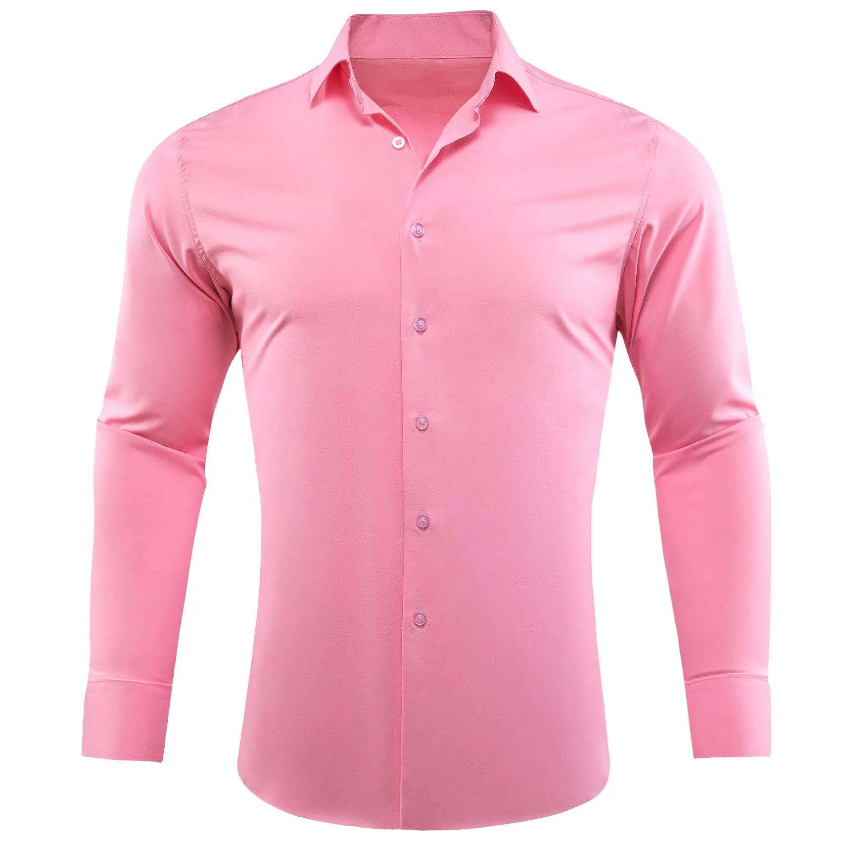 Barry.wang Button Down Shirt Light Pink Solid Silk Men's Long Sleeve Shirt