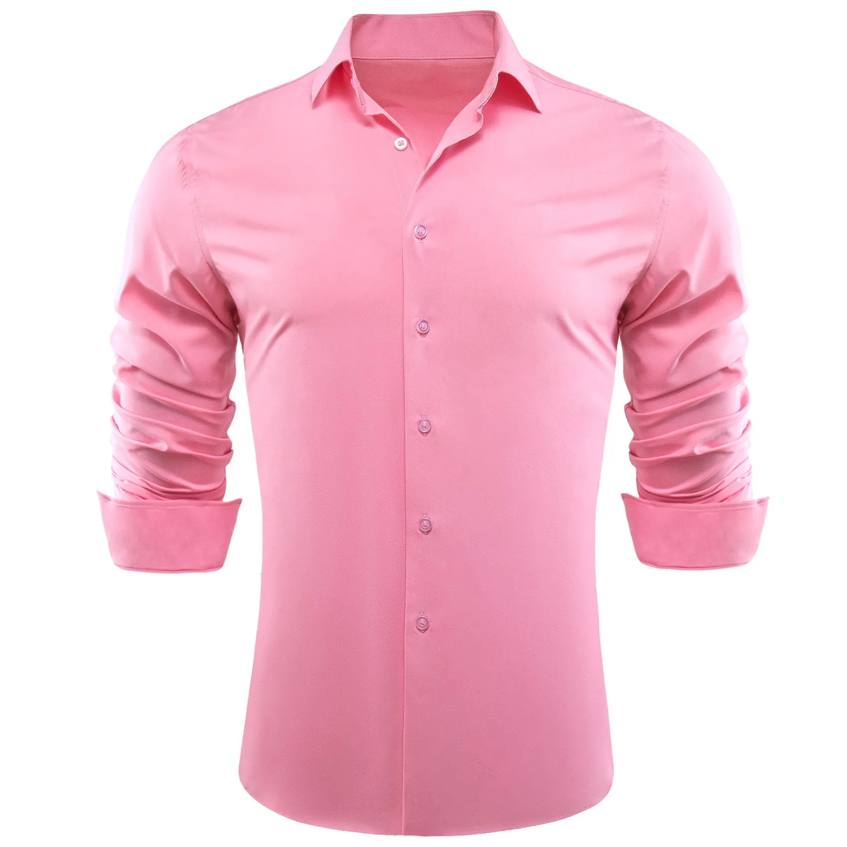 Barry.wang Button Down Shirt Light Pink Solid Silk Men's Long Sleeve Shirt