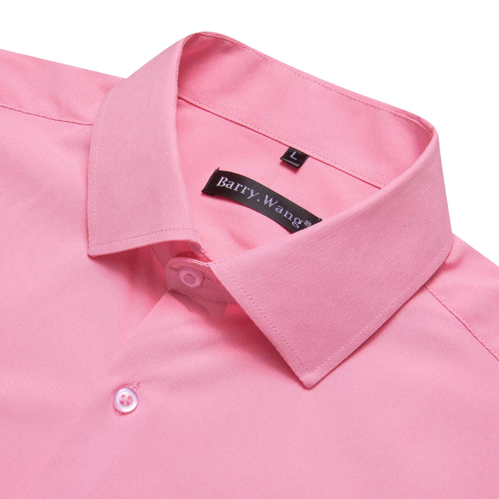 Barry.wang Button Down Shirt Light Pink Solid Silk Men's Long Sleeve Shirt