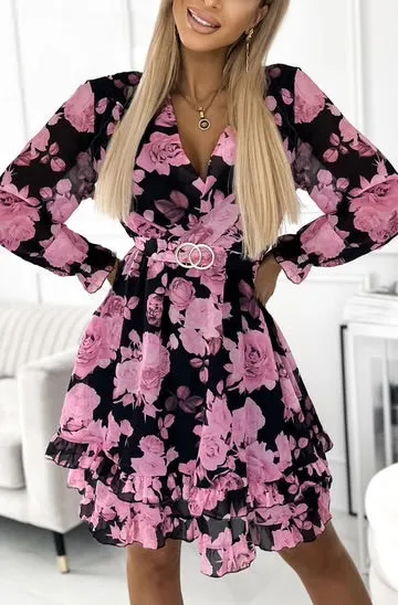 Bella Floral Chiffon Wrap Dress