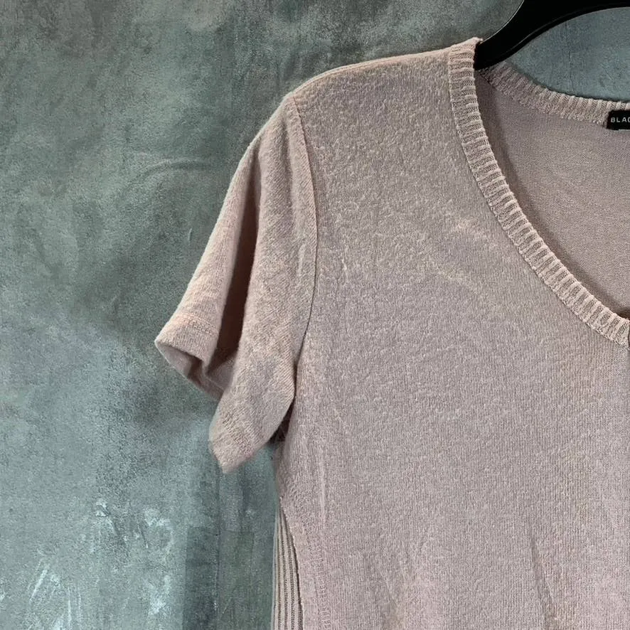 BLACK TAPE Women's Creamy Soft Coral Knit Ribbed V-Neck Short Sleeve Top SZ S