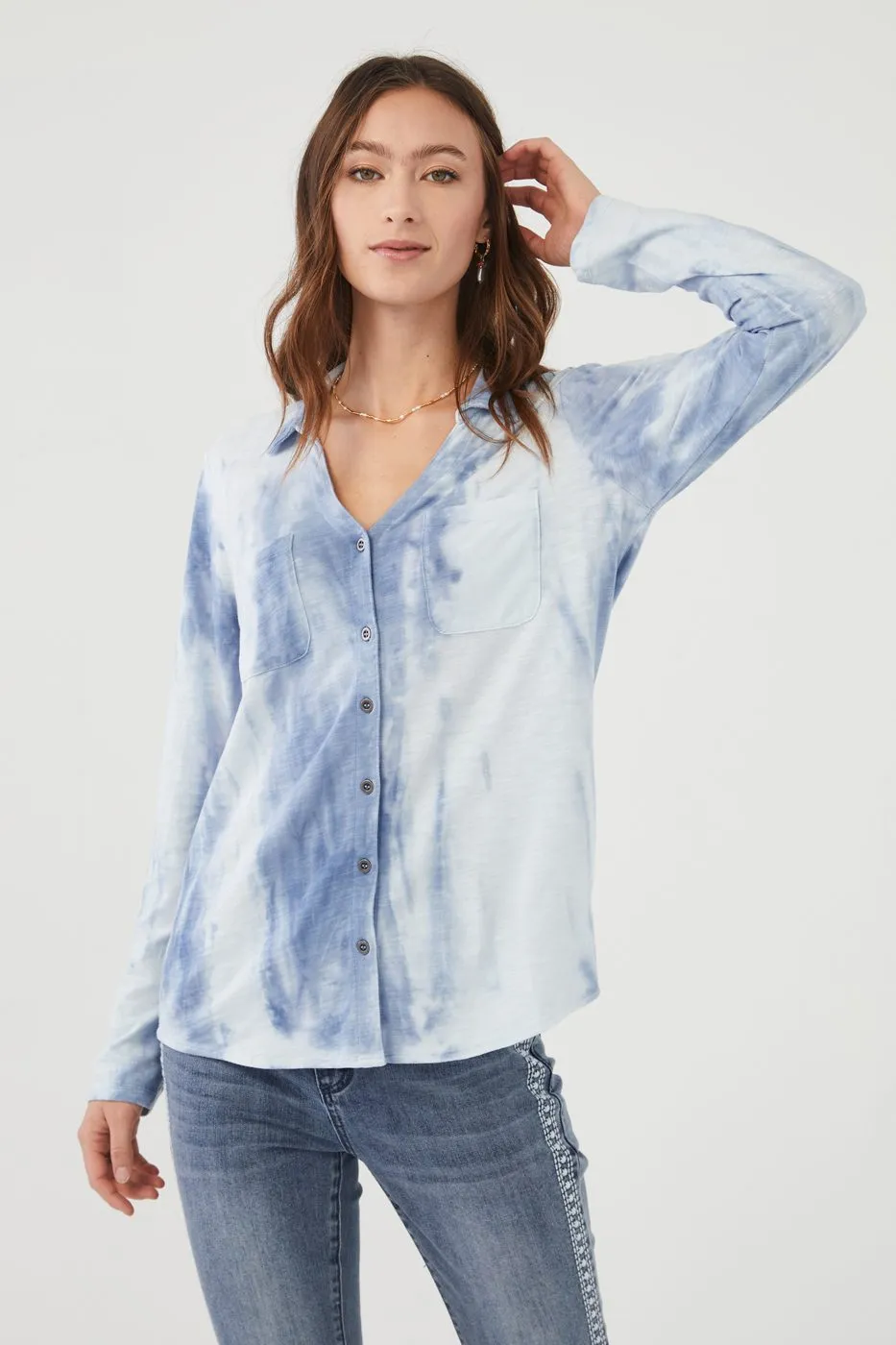 Button Up Tie Dye Knit Shirt