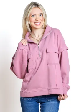 Chill Out Front Pocket Zip-Up Pullover- Final Sale
