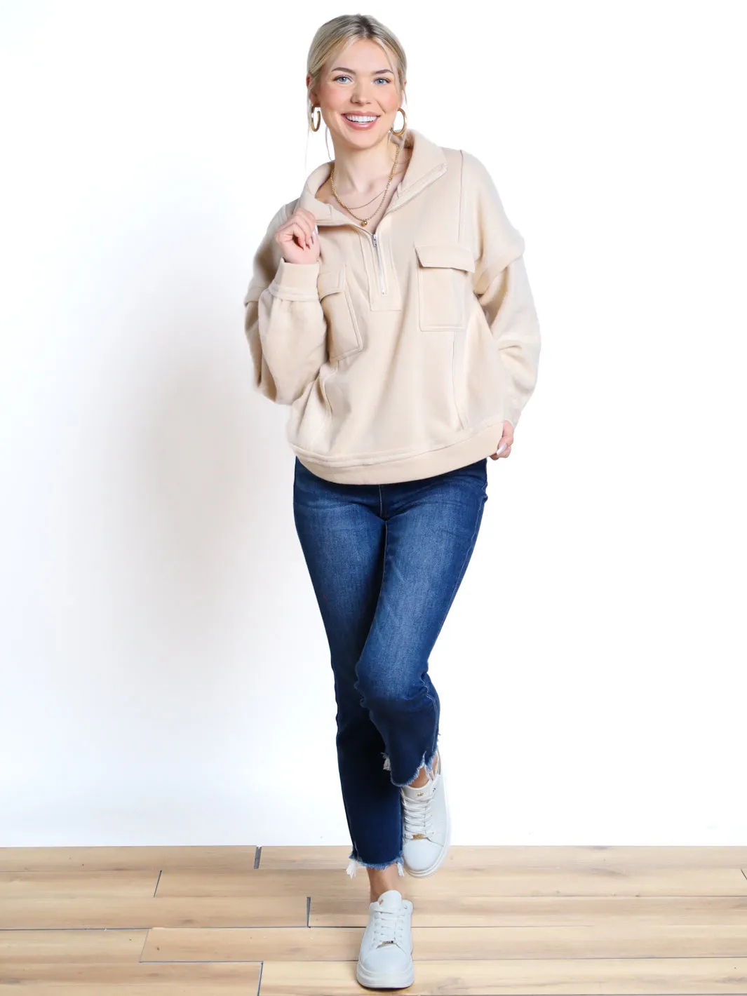 Chill Out Front Pocket Zip-Up Pullover- Final Sale