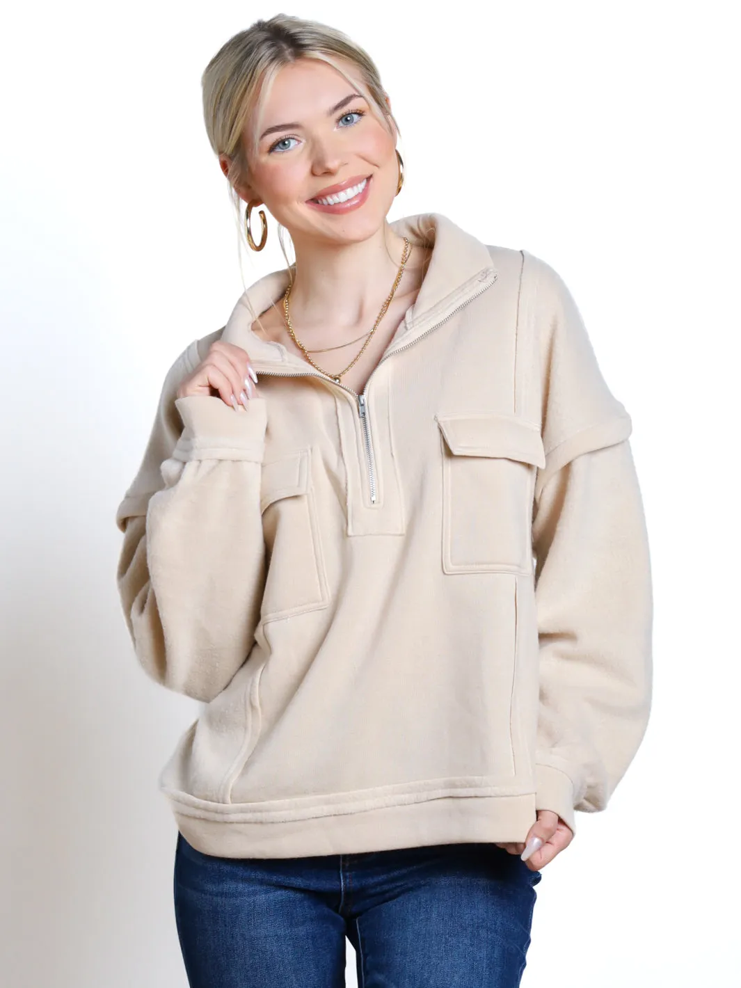 Chill Out Front Pocket Zip-Up Pullover- Final Sale