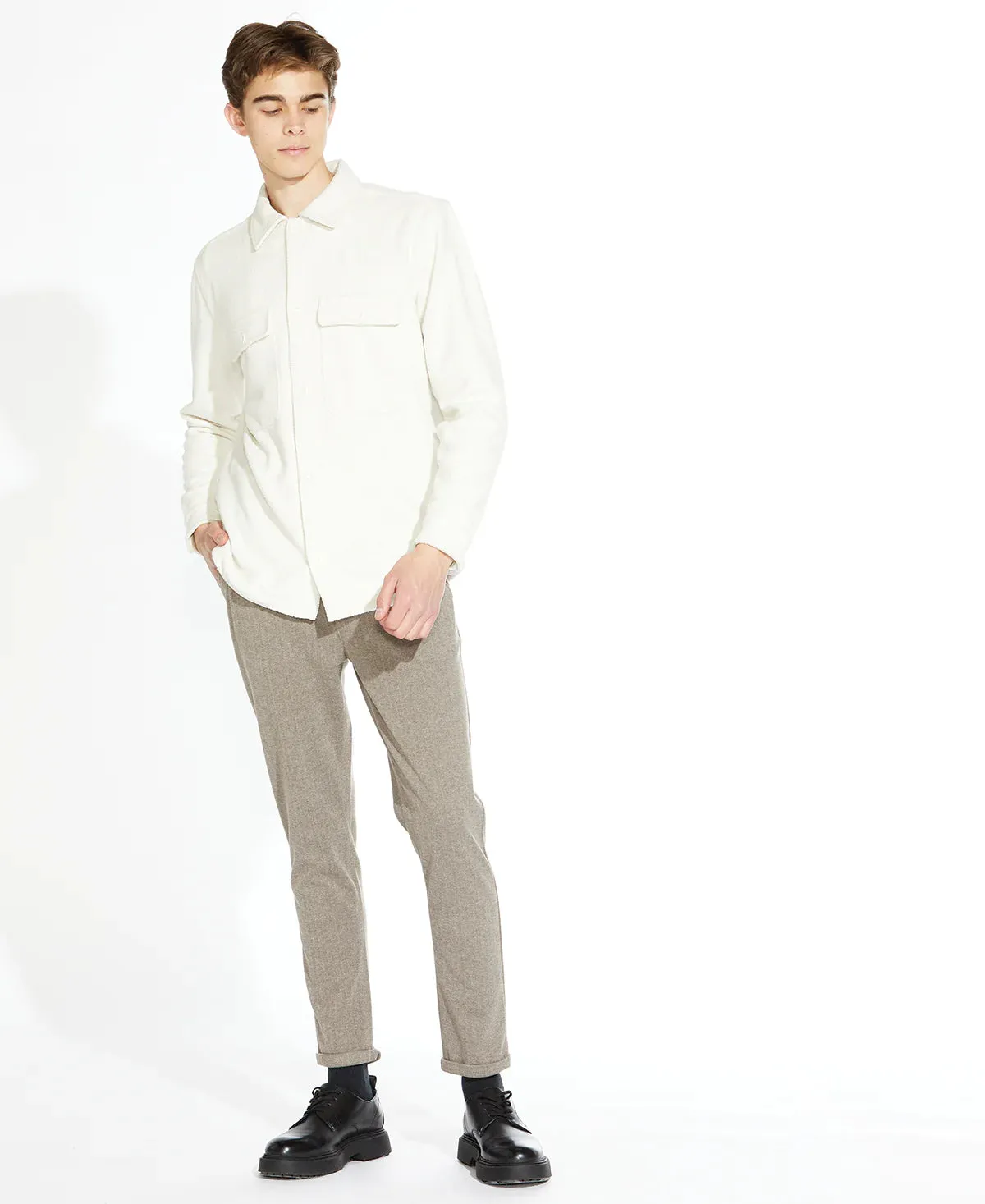 Civil Society Cream Textured Shirt Jacket With Two Chest Pockets