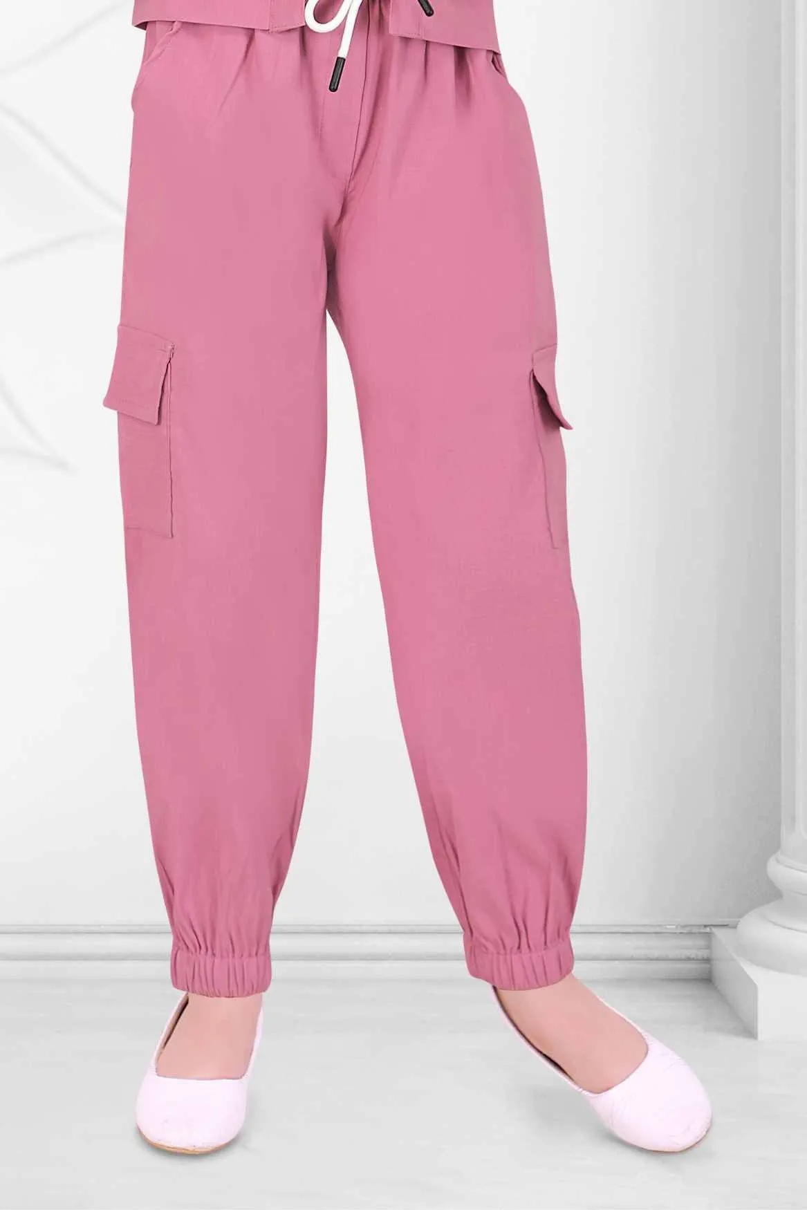 Classic Onion Pink Overcoat With T shirt And Bottom Set For Girls