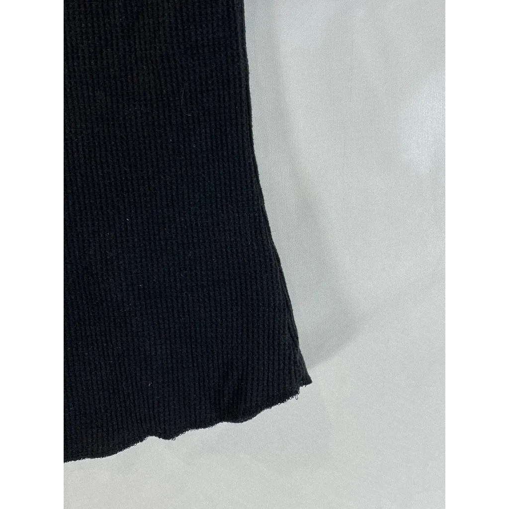 COWGIRL TUFF CO. Women's Black Rhinestone Longhorn Waffle Knit Henley Top SZ M