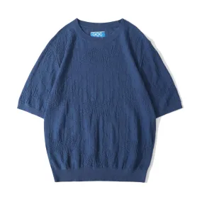 Crew Neck Summer Knit Top - Blue Chrysanthemum