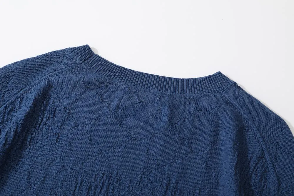 Crew Neck Summer Knit Top - Blue Chrysanthemum