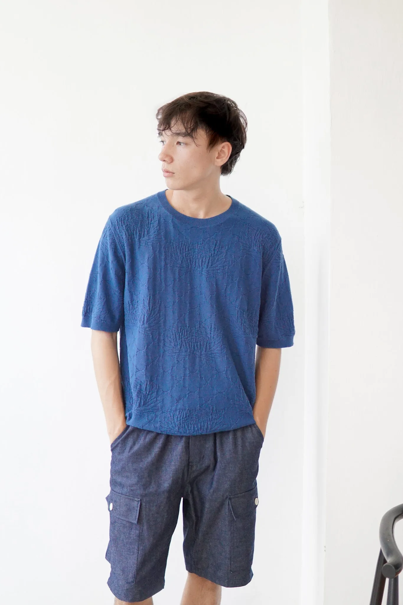 Crew Neck Summer Knit Top - Blue Chrysanthemum