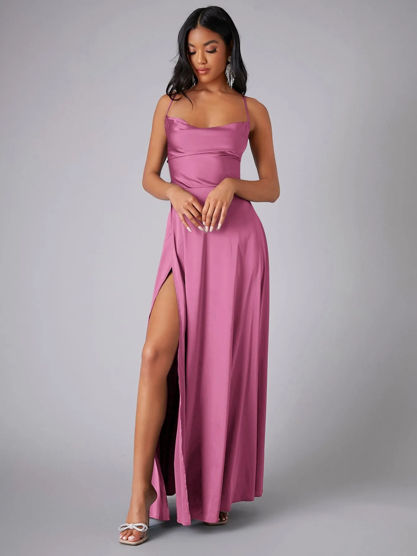 Crisscross Backless Wrap Sleeveless Satin Prom Dress