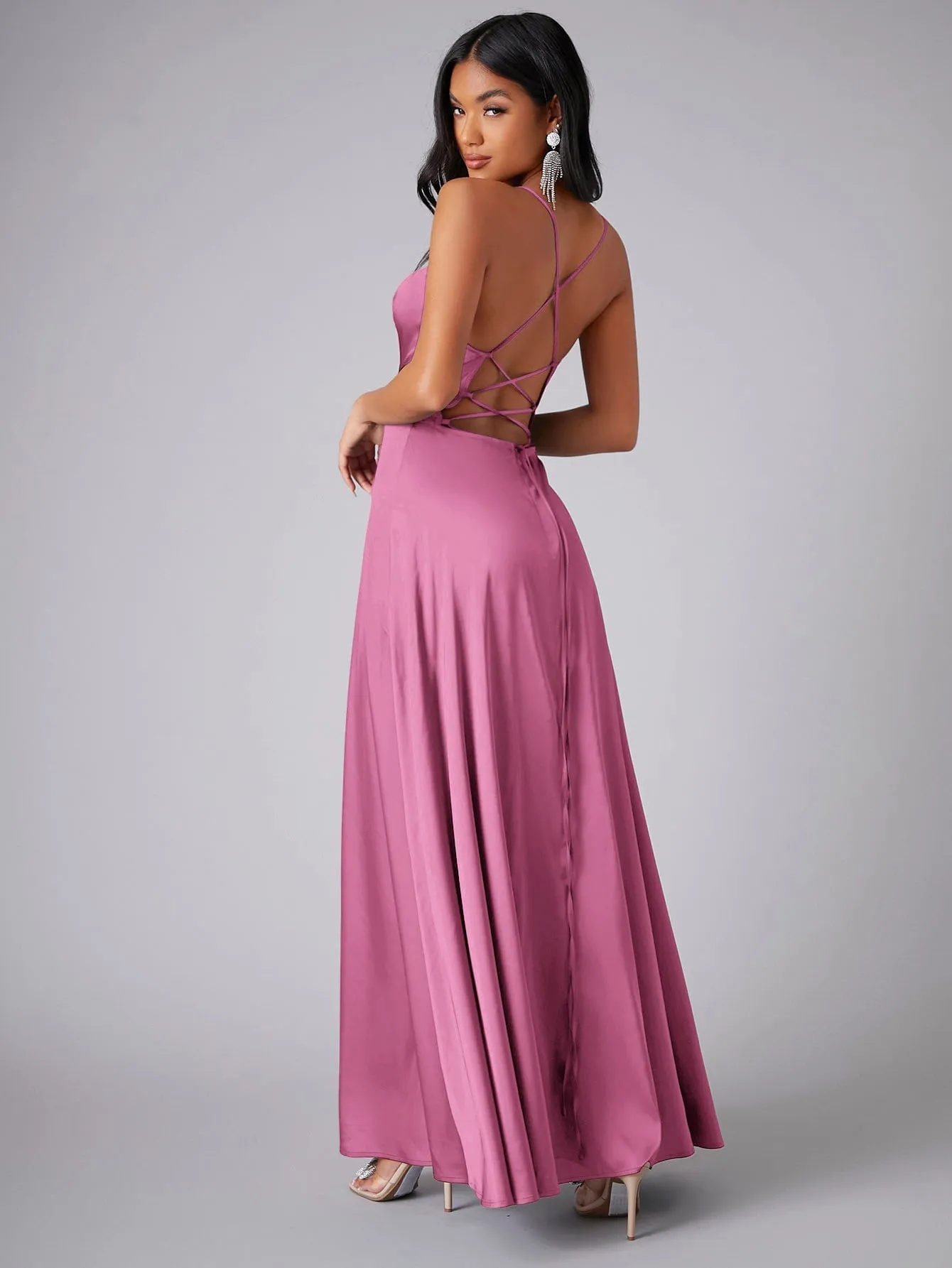 Crisscross Backless Wrap Sleeveless Satin Prom Dress