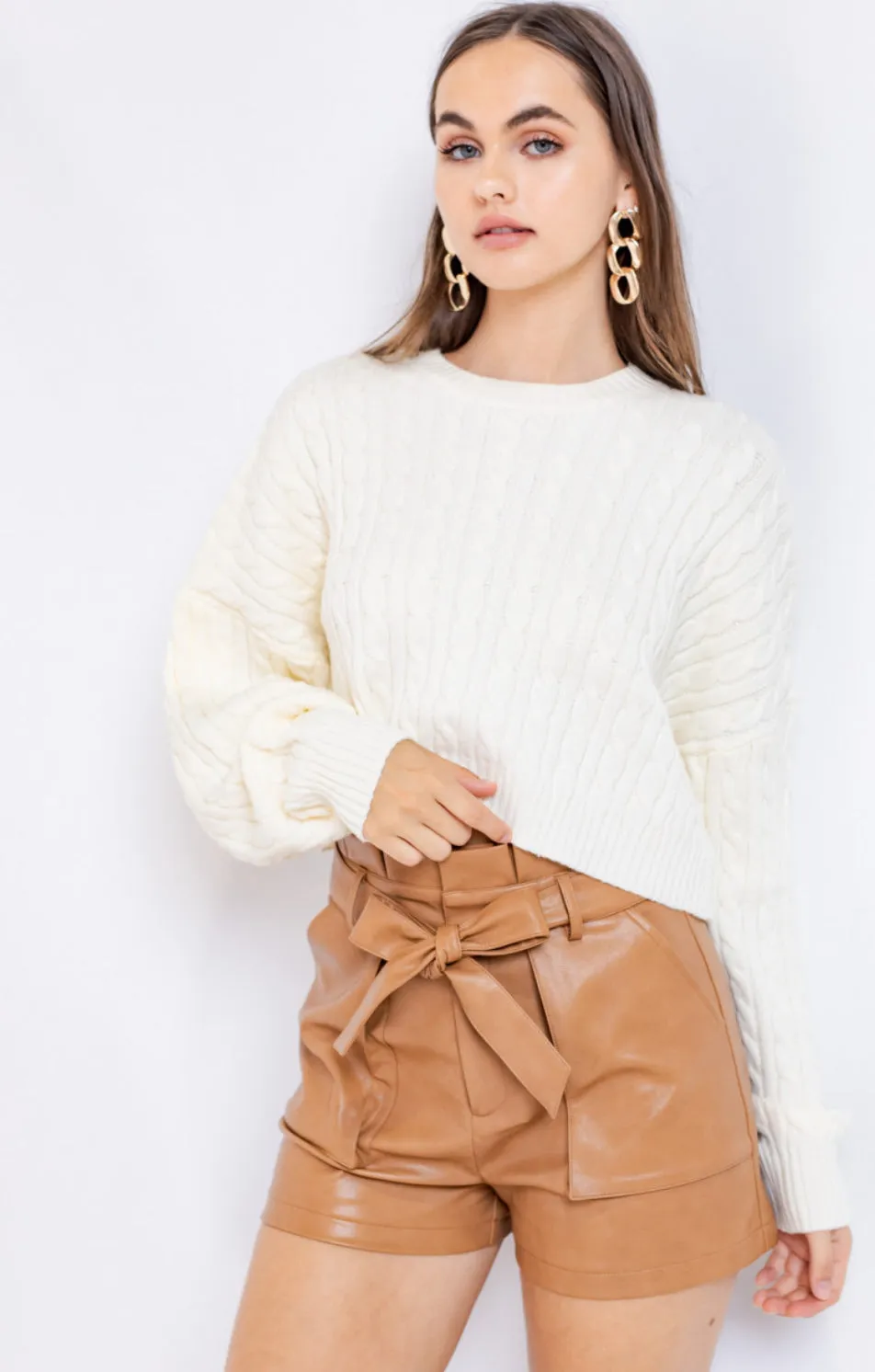 Crop Cream Cable Knit Sweater