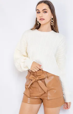 Crop Cream Cable Knit Sweater