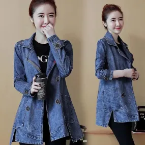 Denim Jackets Spring Autumn New All-match Fashion  Loose Casual Jeans Jackets Long Large size Slim Elegant Outwear