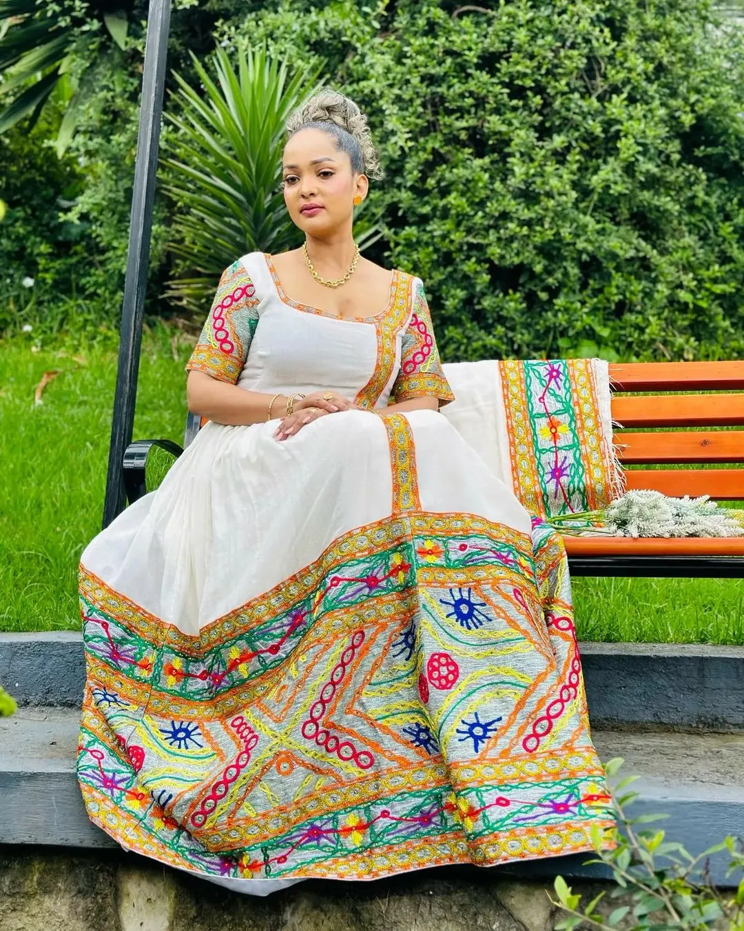 Eccentric Design and Look with Traditional Ethiopian Dress: Short Sleeved Colorful Habesha Dress Unique Habesha Kemis