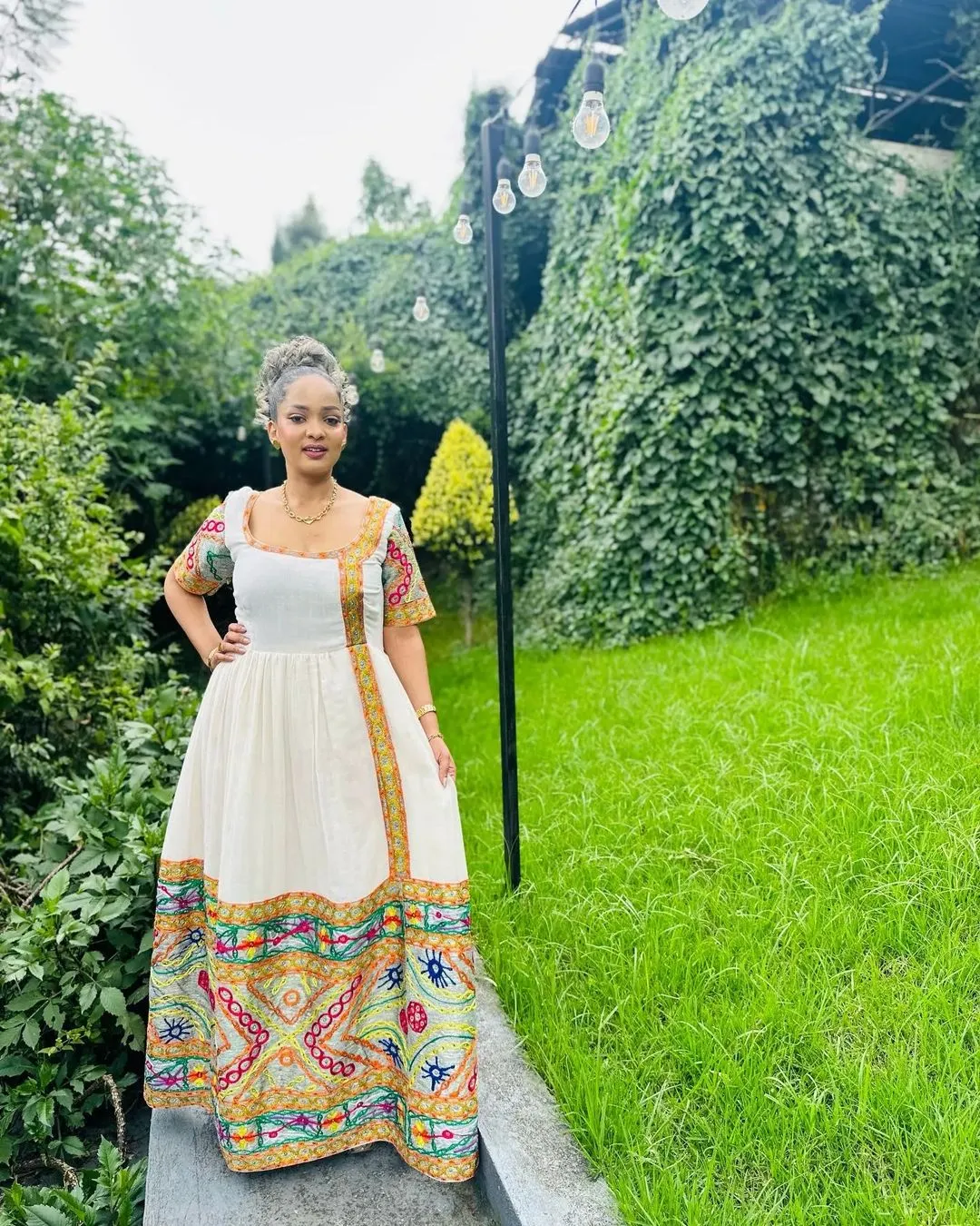 Eccentric Design and Look with Traditional Ethiopian Dress: Short Sleeved Colorful Habesha Dress Unique Habesha Kemis