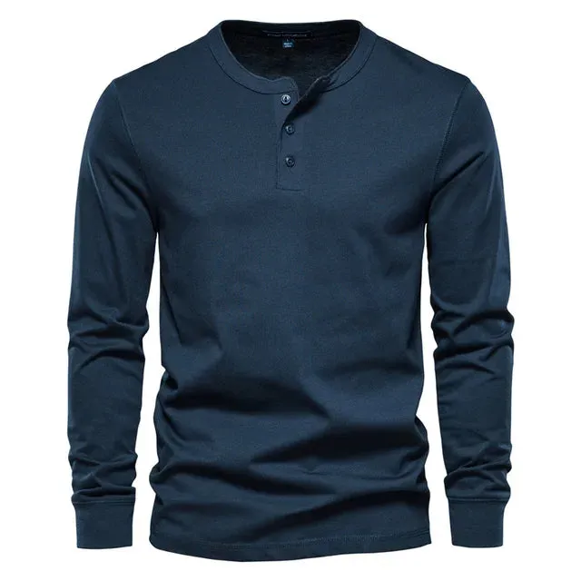 Edo - Lange Mouw Henley T-Shirt - Comfortabel - Heren