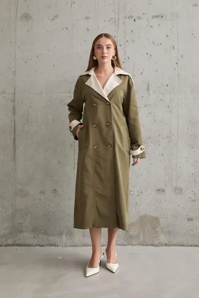 ELS Back Striped and Belted Trench Coat - Khaki - Monroe