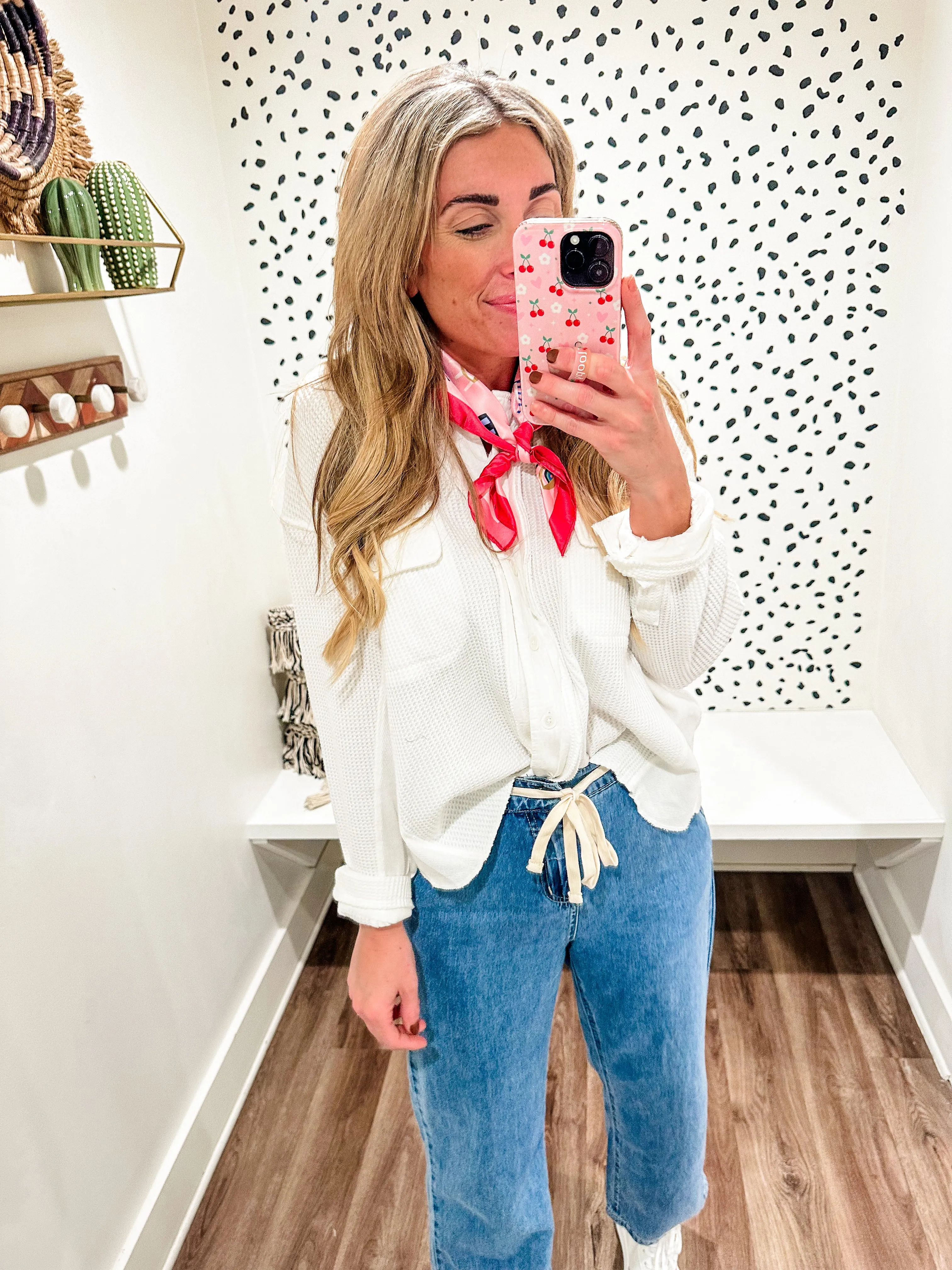 Foster Waffle Knit Button Down - White