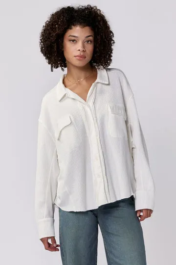 Foster Waffle Knit Button Down - White