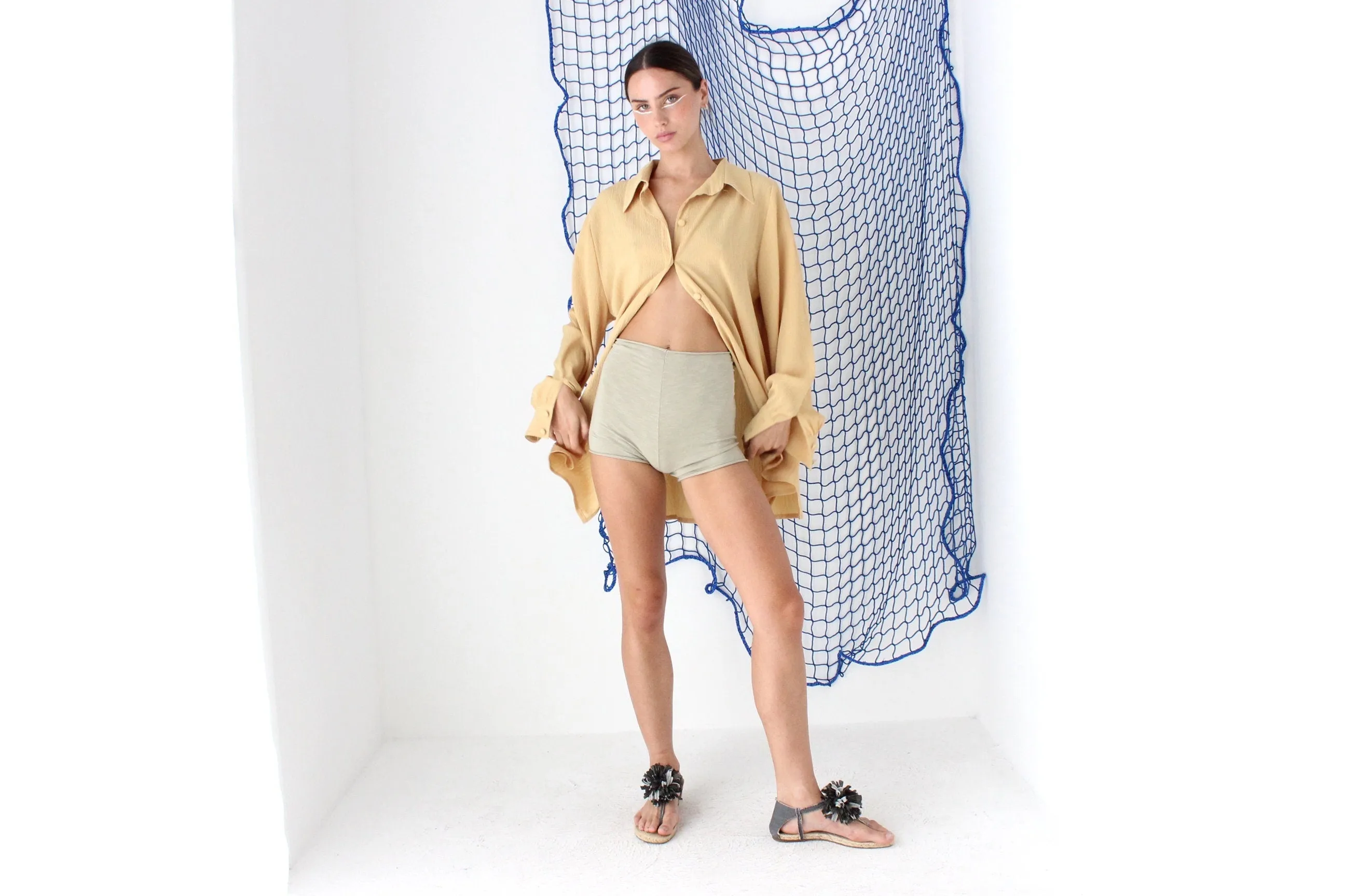 FOUND IN GREECE 90s French Gauze Longline Button Up Shirt Dress