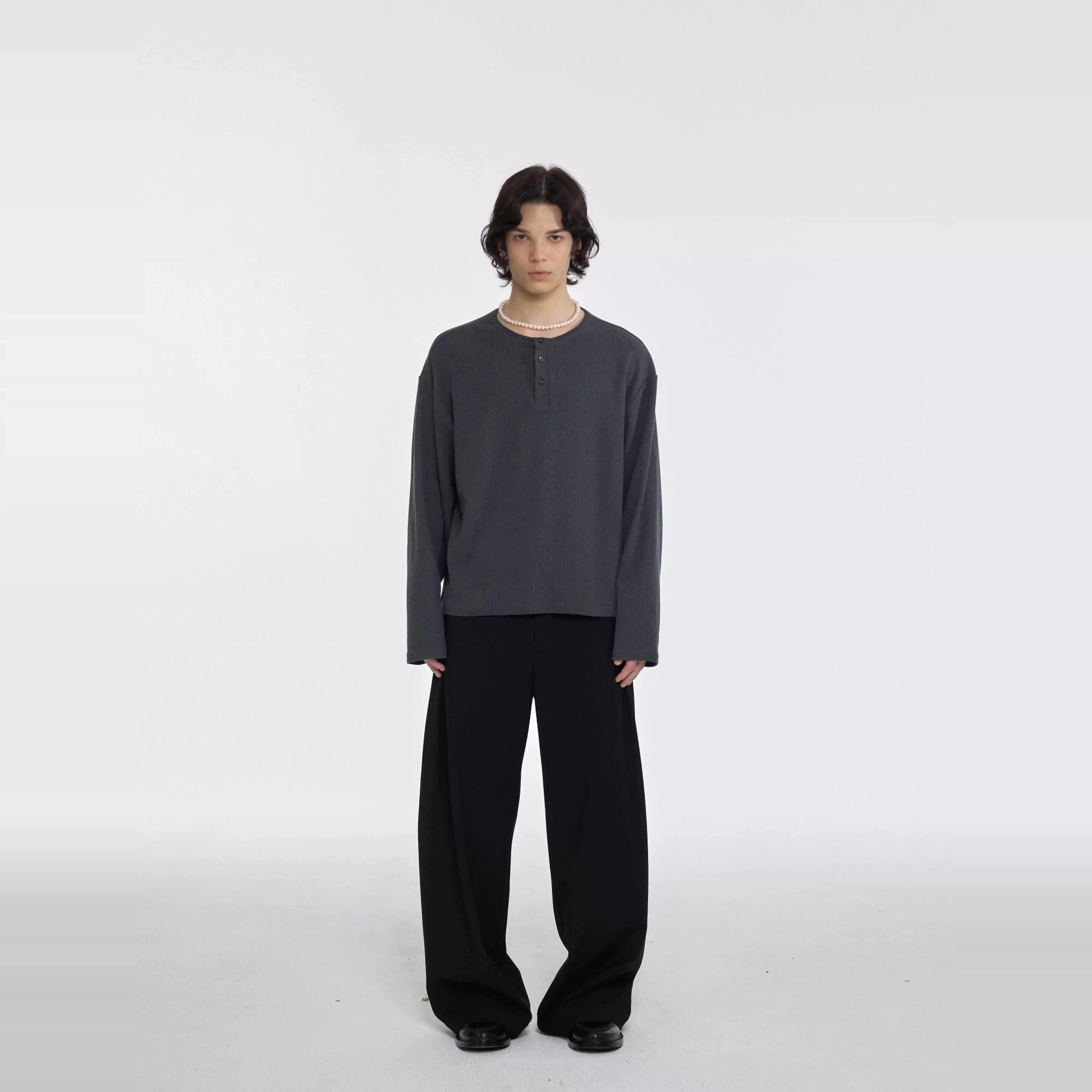 Four-Color Waffle Henley Shirt