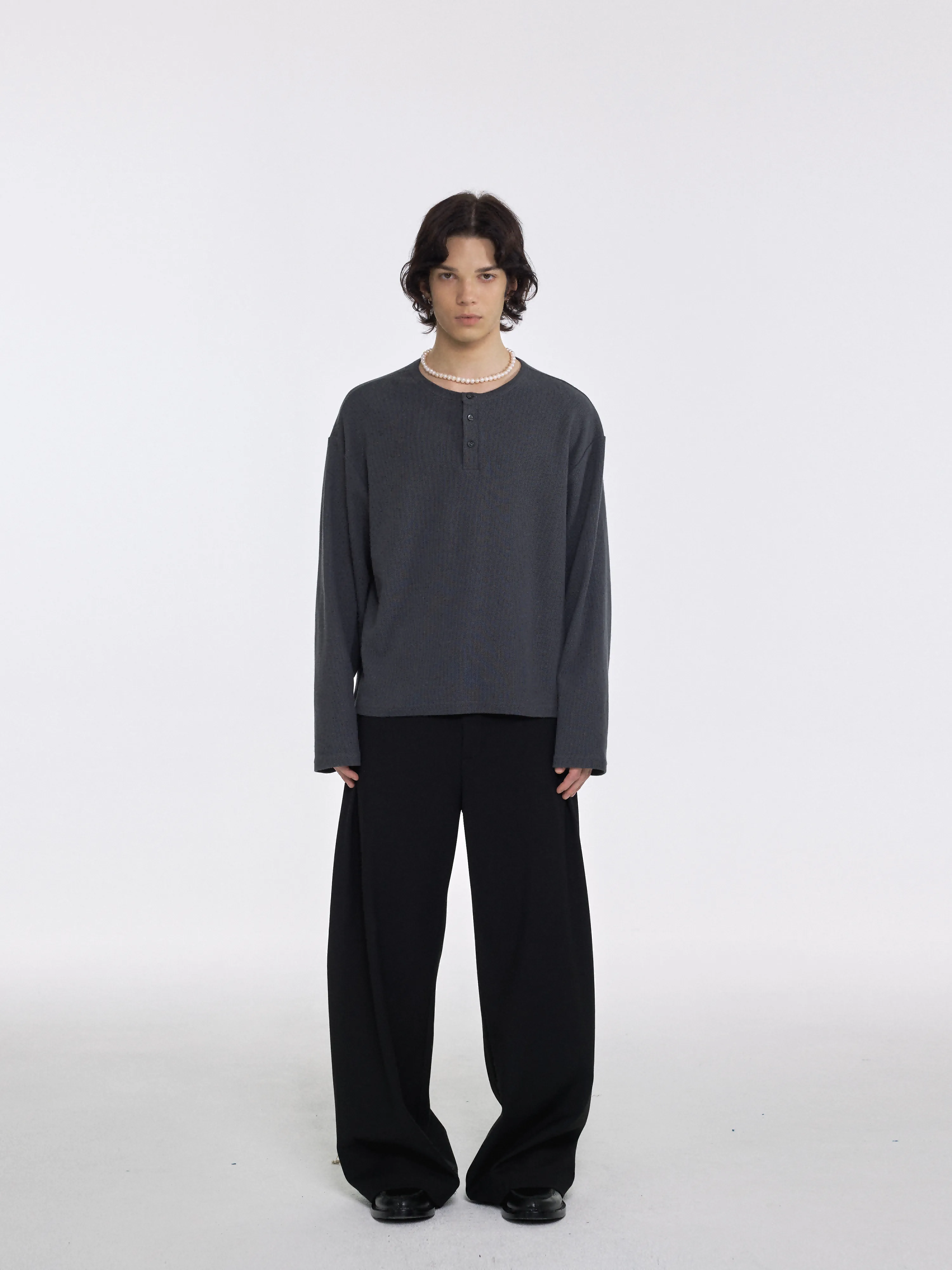 Four-Color Waffle Henley Shirt