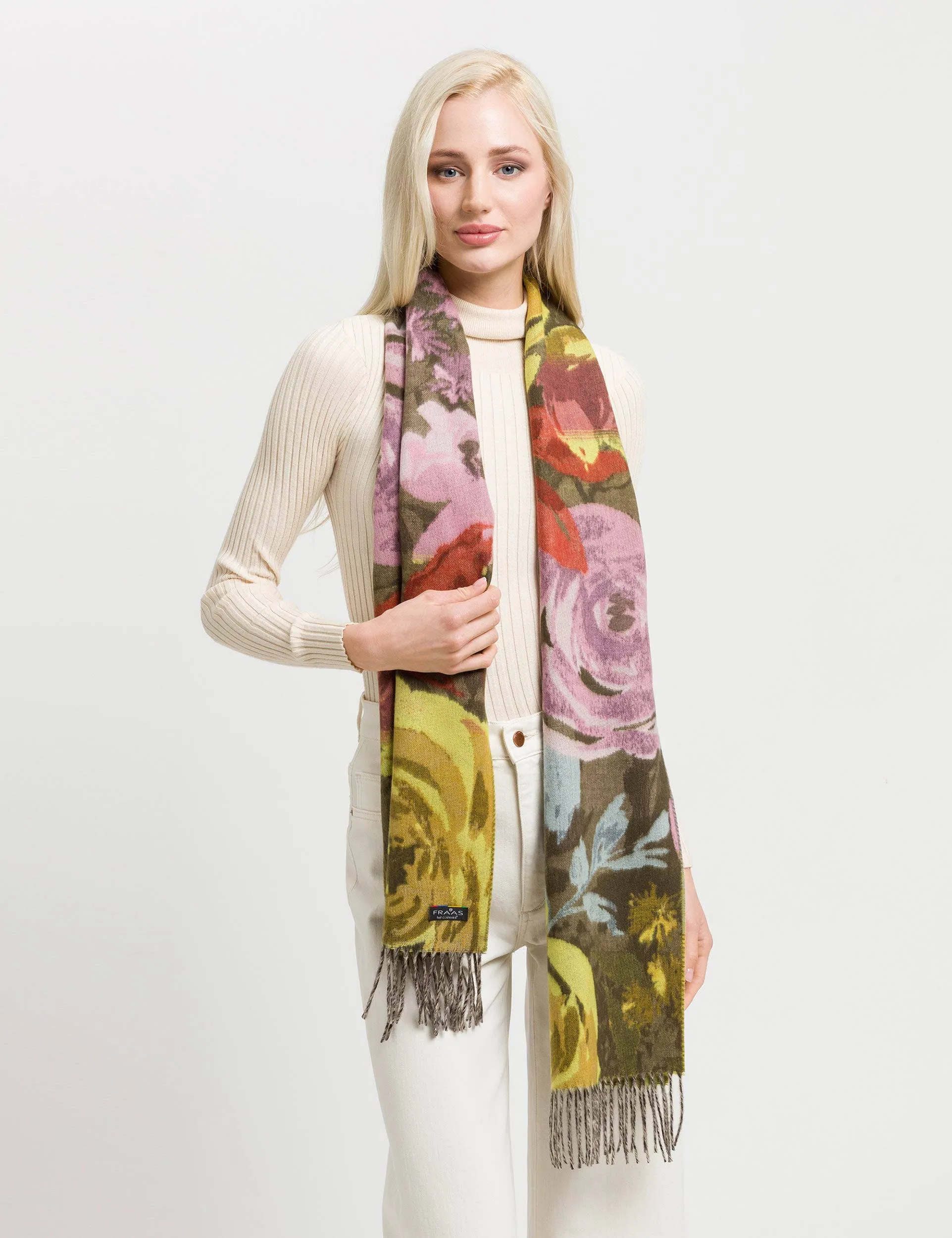 FRAAS - The Scarf Company - Romantic Roses Cashmink: Chartreuse