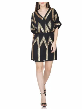 Geometric mock wrap dress