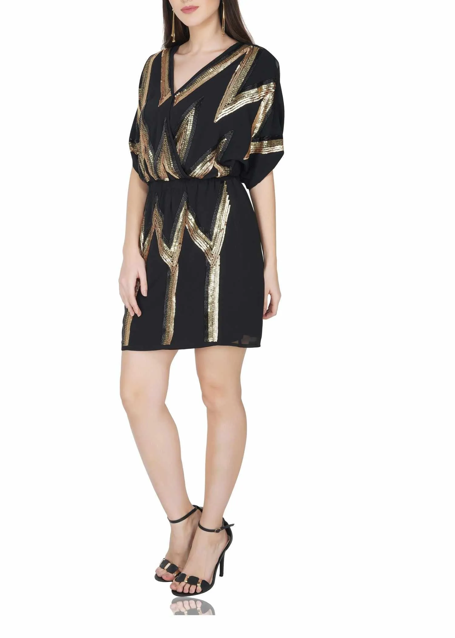 Geometric mock wrap dress