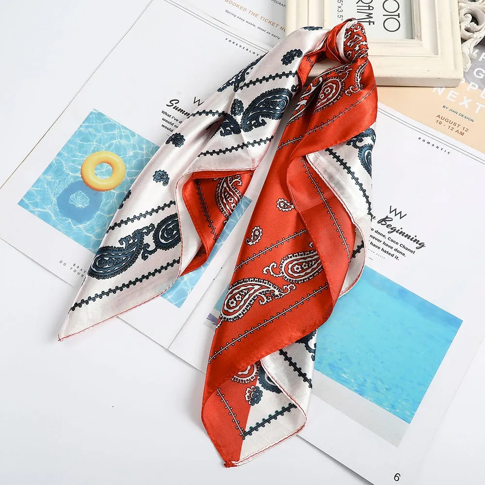 Haimeikang 60*60cm Square Silk Scarf Women Headband Fashion Print Neck Scarfs Office Hair Band Hand Kerchief Female Bandana
