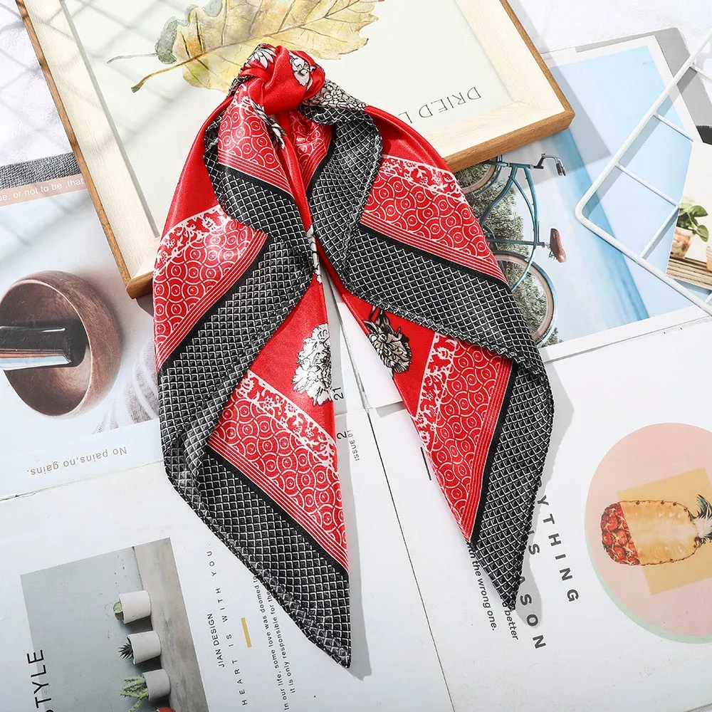 Haimeikang 60*60cm Square Silk Scarf Women Headband Fashion Print Neck Scarfs Office Hair Band Hand Kerchief Female Bandana
