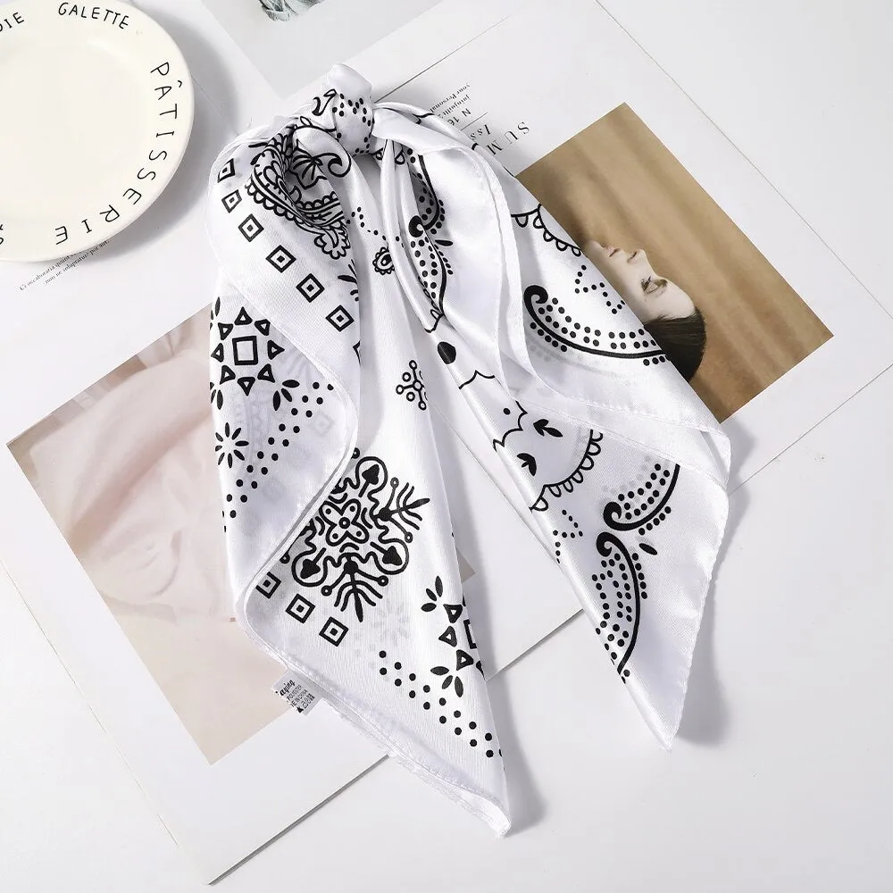 Haimeikang 60*60cm Square Silk Scarf Women Headband Fashion Print Neck Scarfs Office Hair Band Hand Kerchief Female Bandana