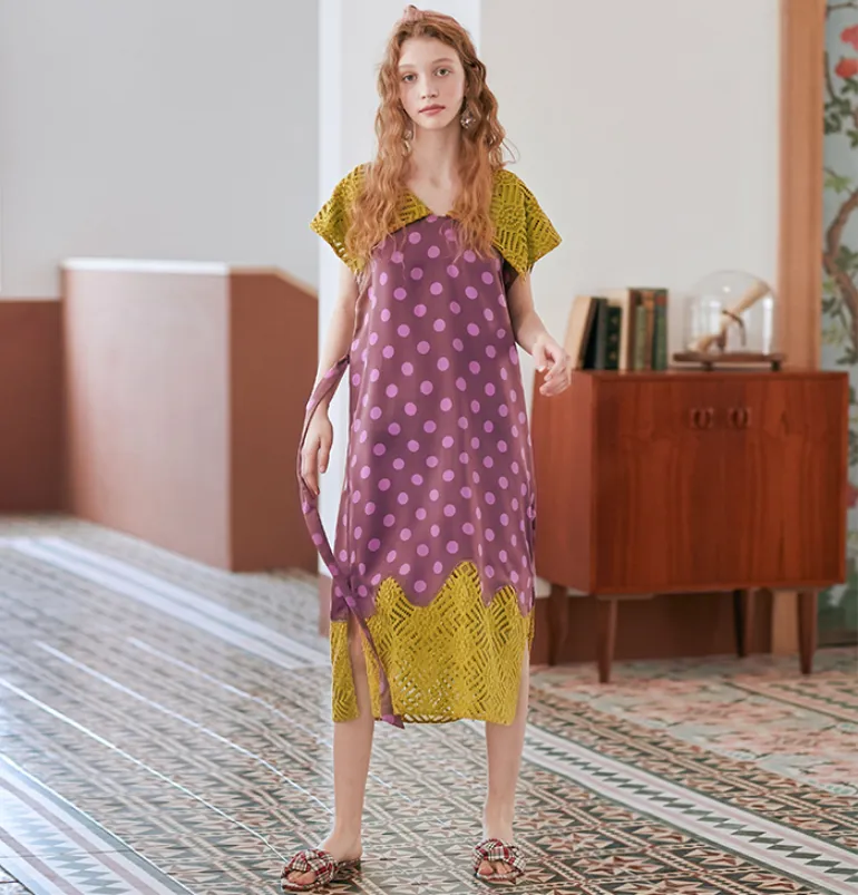 JAM PRINCESS MIDI DRESS WITH LACE COLLAR AND HEM IN YELLOW